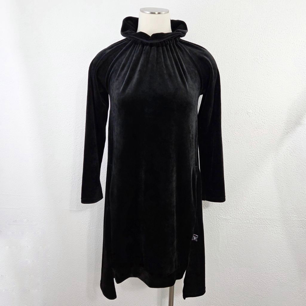 Nununu kids black velvet dress ruffle neck long sleeve girls size 10 - 11